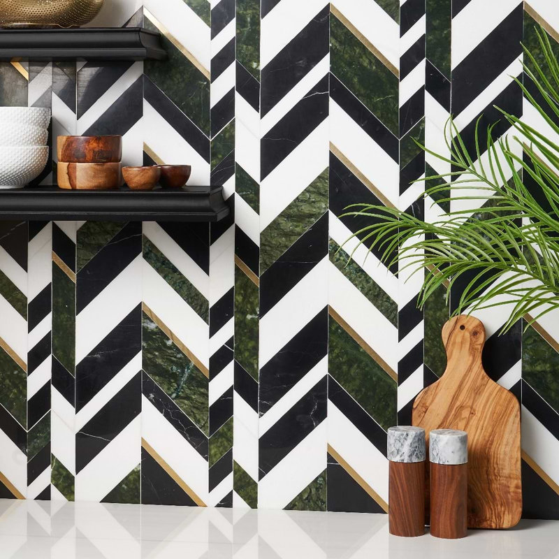 Amari Polished Marble And Aluminum Mosaic, Verde Jade