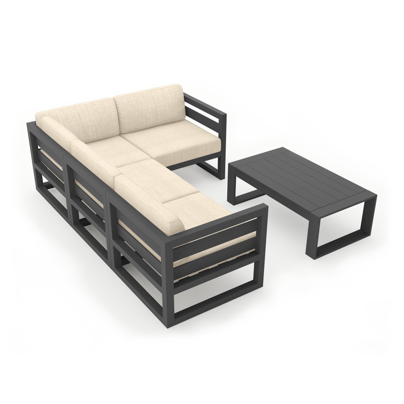 Ensemble de conversation modulaire 5 pièces avec coussins Sunbrella Smith, Toile gris anthracite Sunbrella®, Ardoise