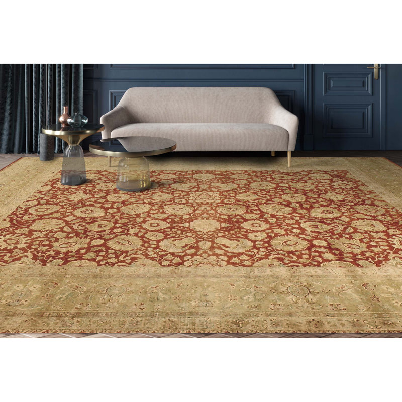 Wool Oriental Area Rug in Beige/Red, Rectangle 6' x 9'