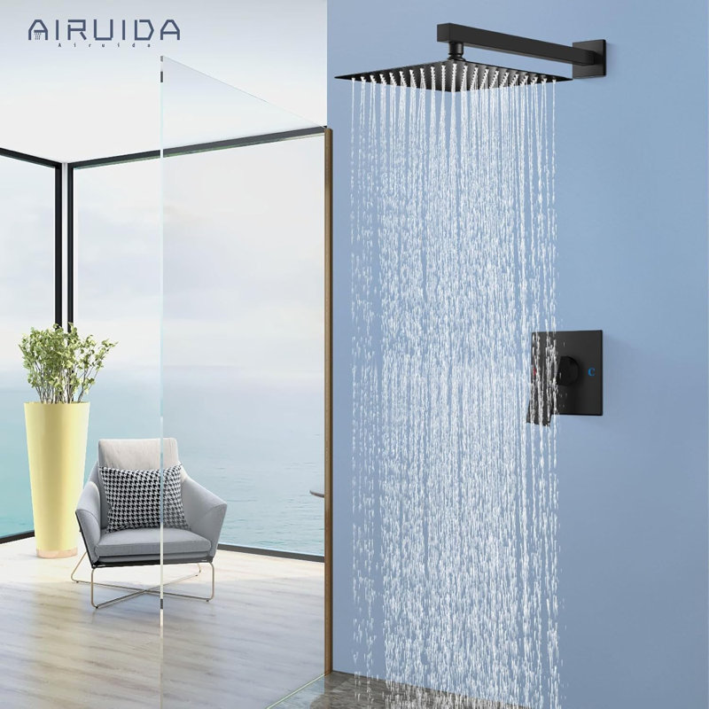 Airuida Shower System - Stainless Steel 304 Rain Shower Head With Single Handle Mixer Valve, Wall Mounted 12 Inch Square Shower Kit With Air Injection Technology