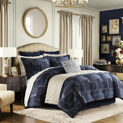 4 Pcs King Comforter In Navy - 2022 Optimized Process For Firmness Hidden Zippers On Shams Chenille With Solid Back Antique Like Sheen 1 Comforter, 2