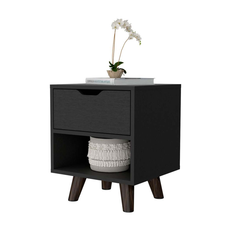 1-Open Storage Shelf Nightstand, Black
