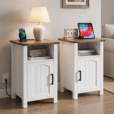 Ensemble de 2 tables de chevet rustiques avec station de charge, l 15,7 po x H 24 po, blanc et noyer
