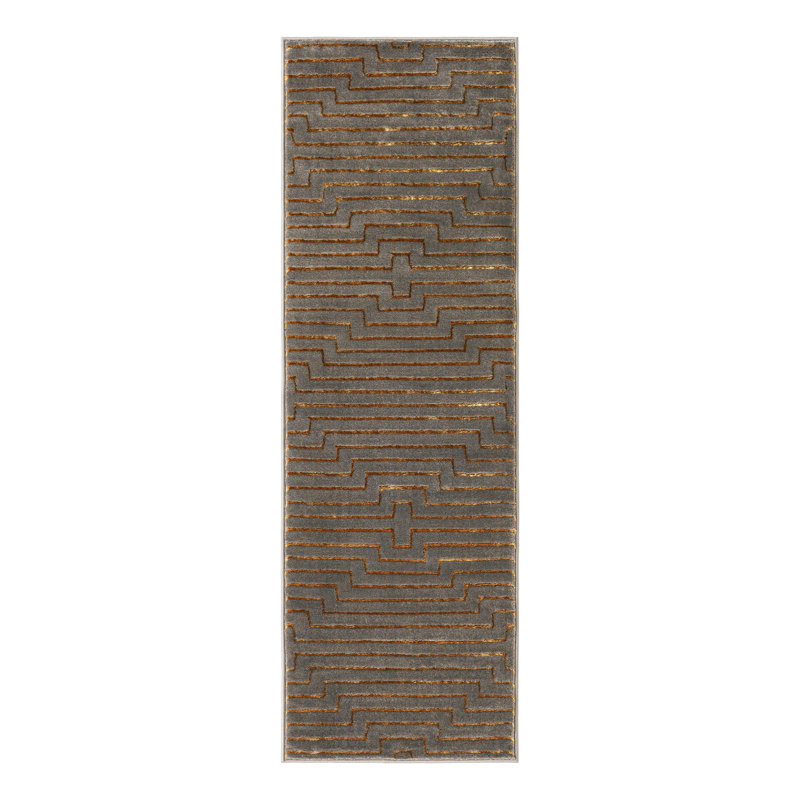 Latitude Run® Mirage Nikica Rug Gray and Gold, Runner 2' x 6'1"