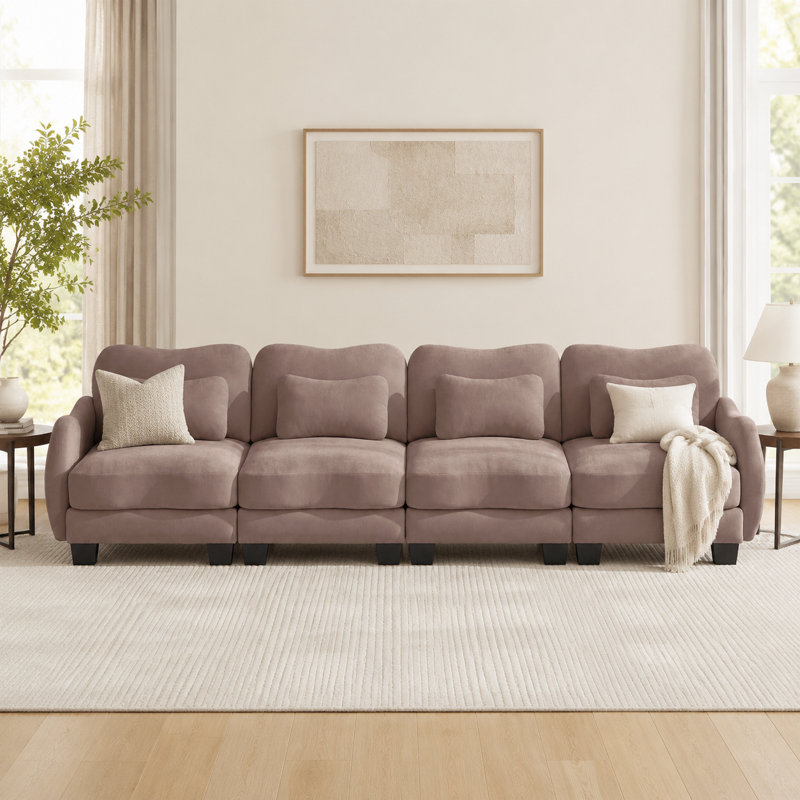 Rosman Oversized Chenille 4-Seater Sofa with Lumbar Pillows, Deep Cushioned Seats, Curved Arms, and Easy Modular Assembly