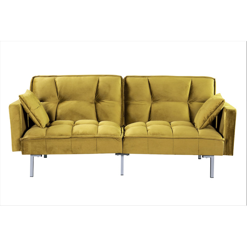 75.6'' Velvet Convertible Sofa, Yellow Velvet