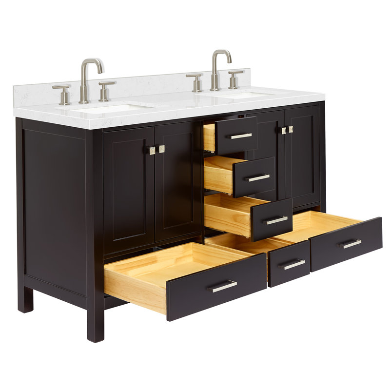 Ensemble de meuble-lavabo double 60 po , Espresso / nickel brossé, Rectangular
