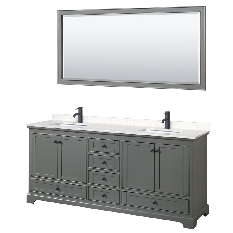 Deborah 80'' Double Bathroom Vanity with Marble Top, White Cultured Marble, Dark Gray, Polished Chrome