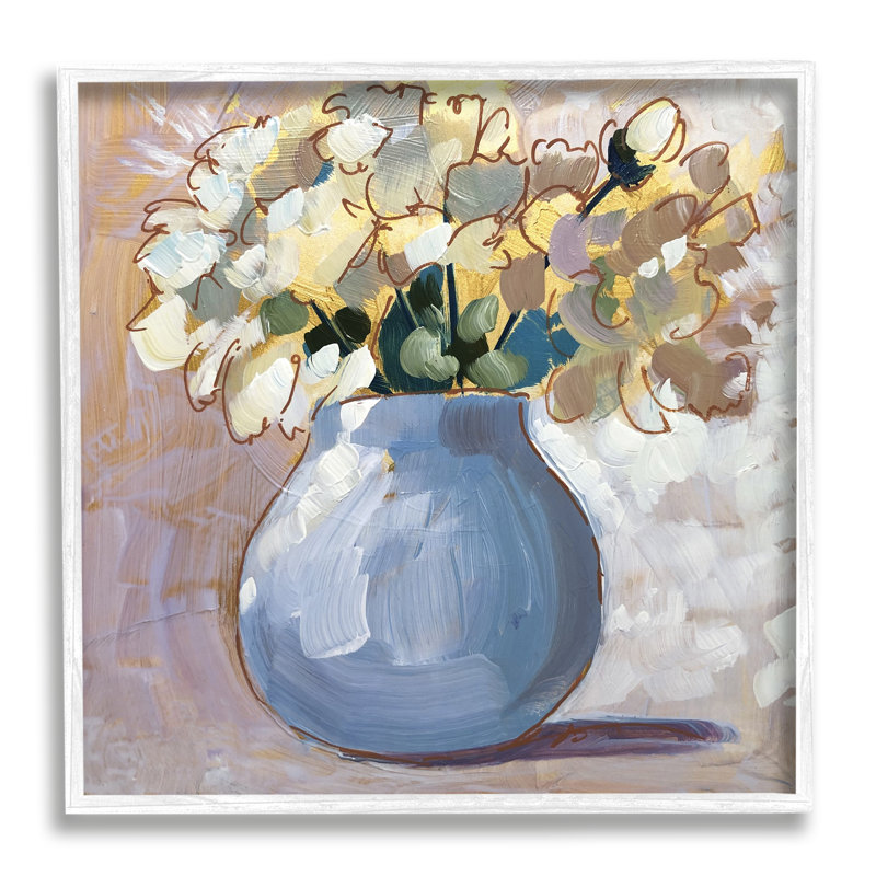 Arrangement floral en couches, H 17 po x l 17 po x P 1,5 po, Giclée encadrée blanc bord de mer