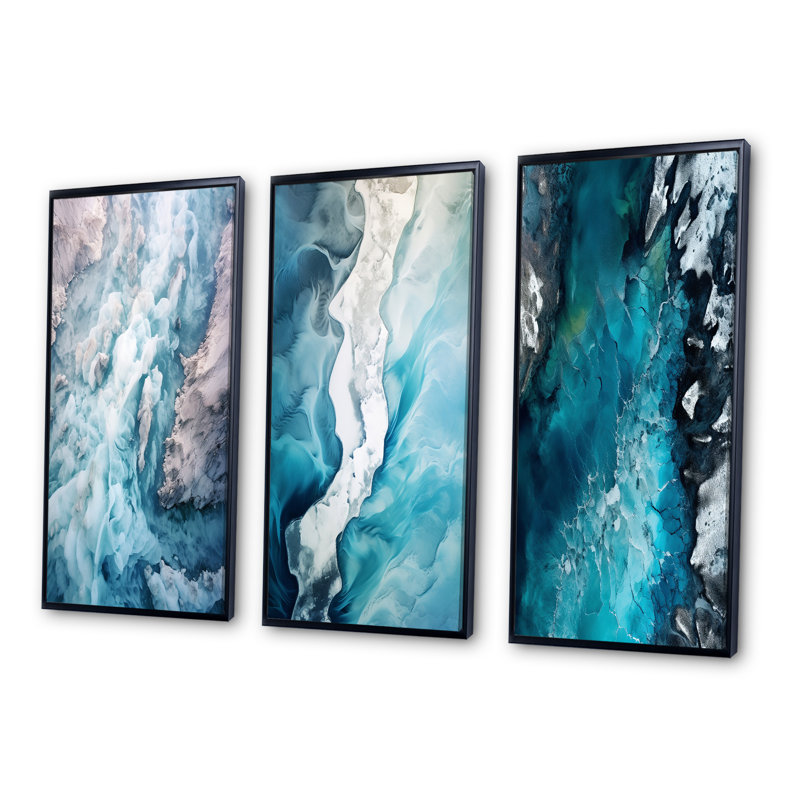«Vue aérienne du paysage du glacier arctique II», 3 pièces, Cadre flottant noir, H 48 po x l 32 po