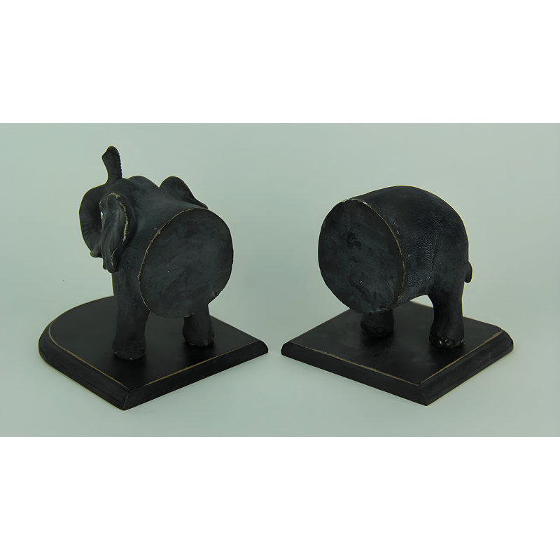 Ensemble de serre-livres en éléphant noir et anthracite rétro, 9,75 pouces de large