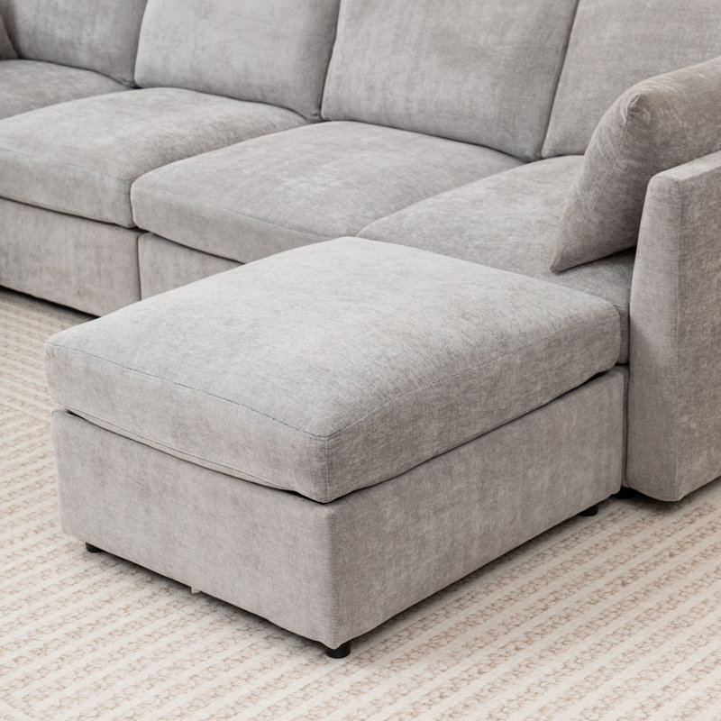 Canapé modulaire en U rembourré en X avec deux repose-pieds de rangement Miller, Gris, H 33 po x l 112 po x P 80 po