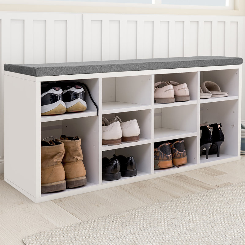 10 Pair Stackable Shoe Storage Bench, White