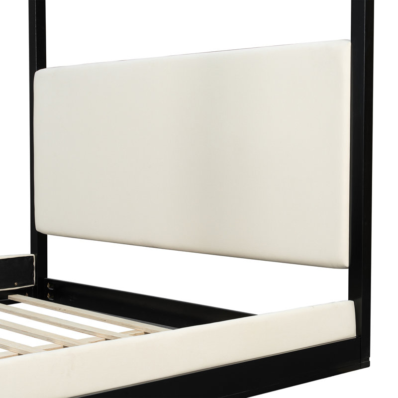Lit plateforme à baldaquin avec tête de lit tapissier, Black, Très grand lit