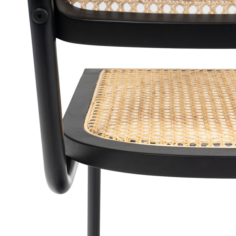 Tan and Black Metal Cane Side Chair, 21" x 18" x 33"