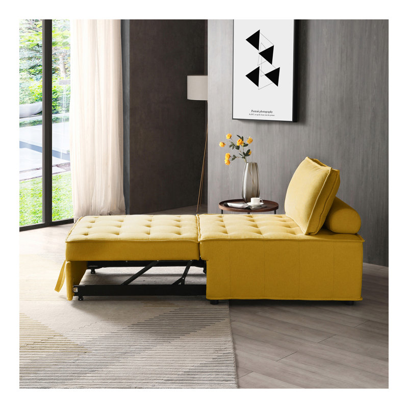 Canapé-lit polyvalent en tissu de lin, Jaune