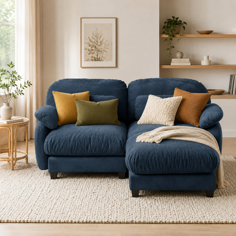 Canapé d'angle modulaire Elarquess Cloud pour 2 personnes avec pouf amovible, assise profonde en chenille, coussins en mousse haute densité et ressorts, 2 petits coussins lombaires