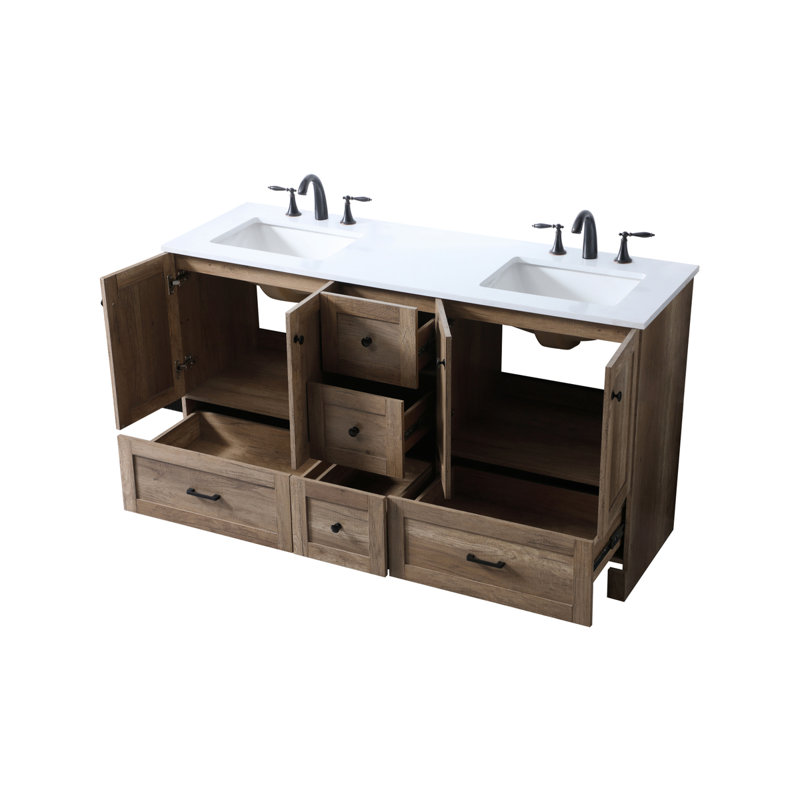 Soma 60'' Double Bathroom Vanity with Engineered Marble Top, Natural Oak