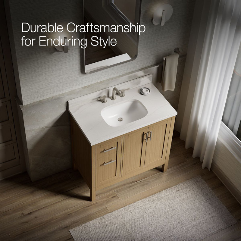 37" Single Bathroom Vanity Set, White, Light Oak