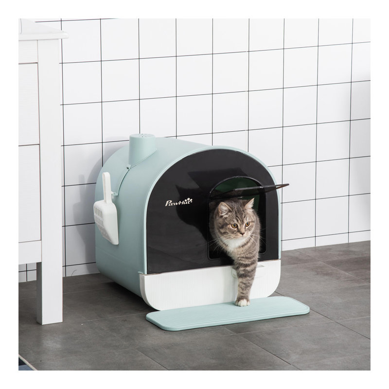 Bac à litière pour chat avec couvercle, bac à litière pour chat d'intérieur avec plateau, pelle, filtre, 17 po x 17 po x 18,5 po