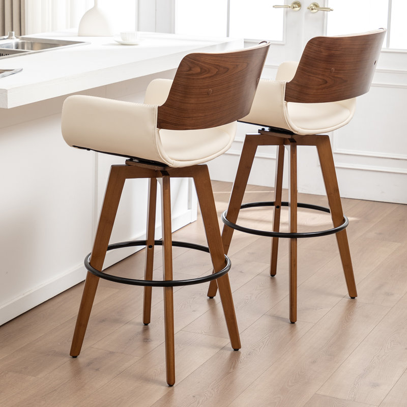Tabourets pivotants modernes en similicuir (ensemble de 3), Tabouret de bar (siège d'une hauteur de 29,72 po), Beige