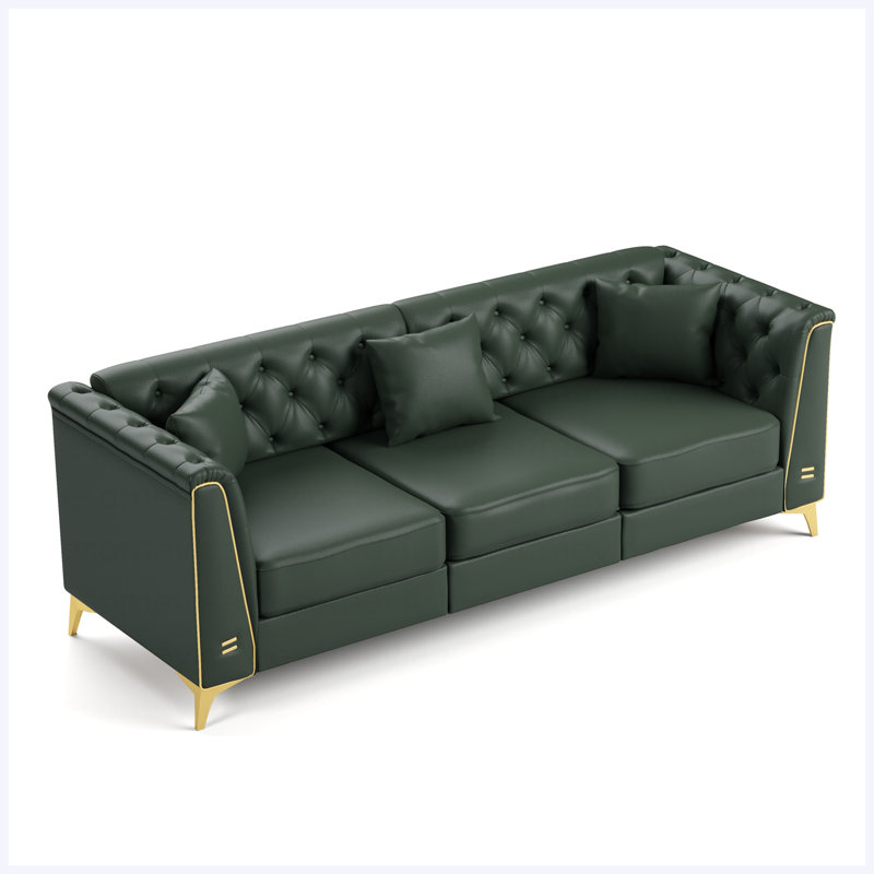 Canapé Chesterfield modulaire avec coussins capitonnés en similicuir vert pour salon, appartement, Green