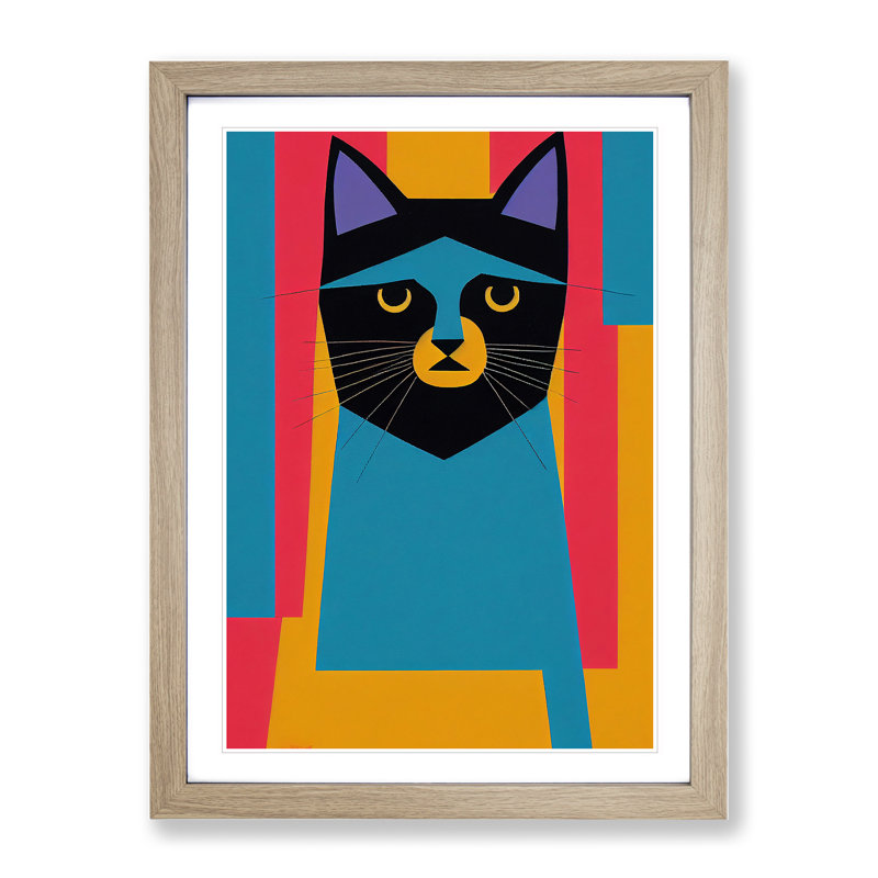 XV1022-238X Abstract Cat No.1 1 Piece Single Picture Frame Wall Art, 46cm H x 34cm W, Beige