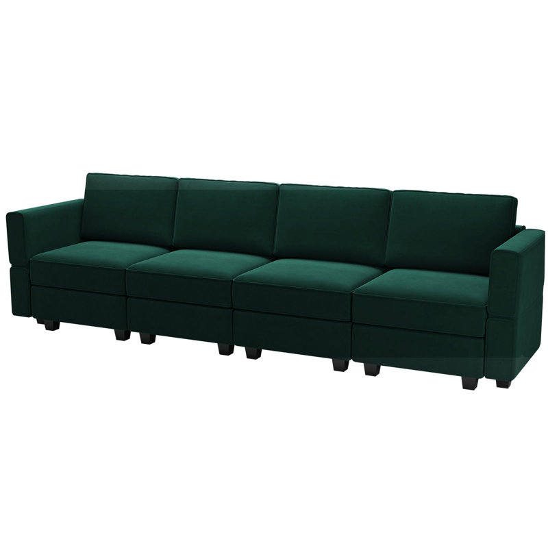 Canapé modulaire modulaire en velours 5 pièces Vashudev, Velours vert