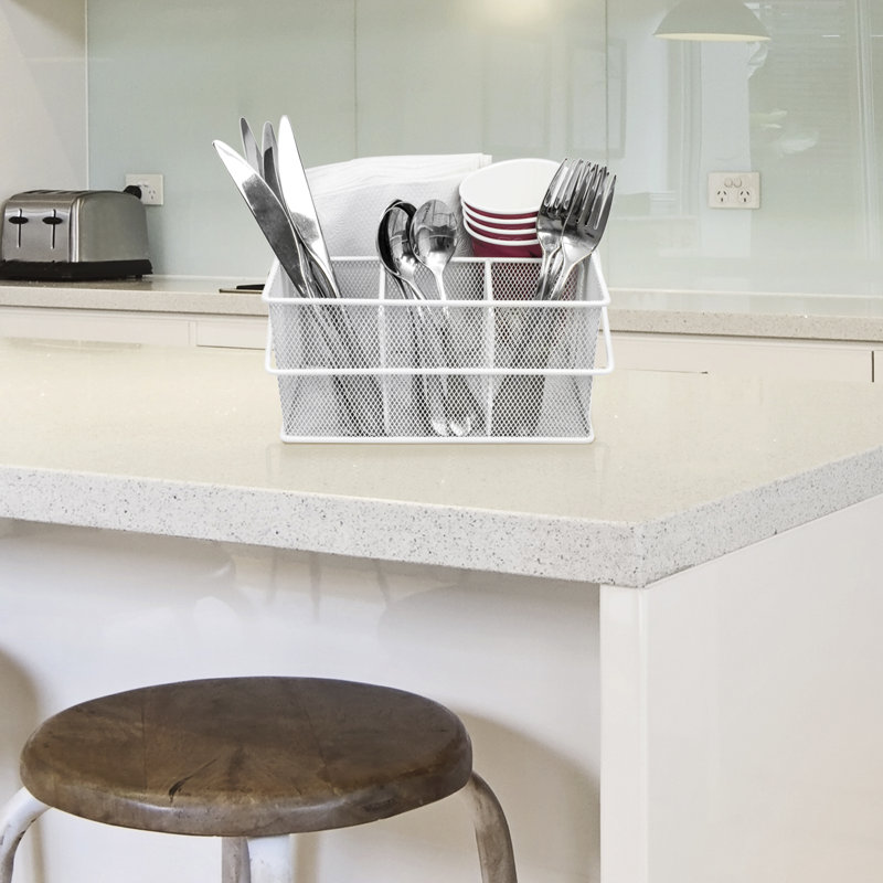 Sorbus Mesh Multi-Purpose Flatware Caddy with Handle, White