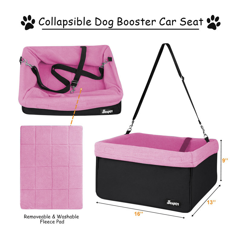 Pink and Black Dog Booster Car Seat for Small Pets