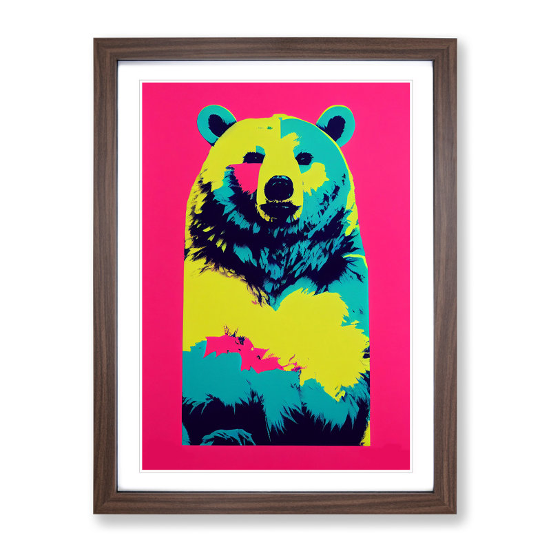 Neon Bear - Single Picture Frame Print, Walnut, 64cm H x 46cm W x 2cm D