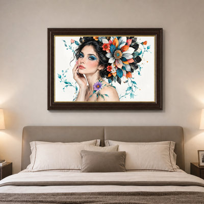 Woman With Colorful Flower Crown And Blue Eyeshadow Canvas Wall Art