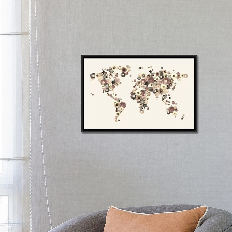 « fleur world map (sépia) » par michael tompsett, impression sur toile tendue Mikolas, H 18 po x l 26 po x P 1,5 po