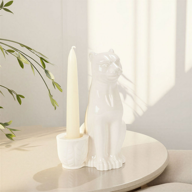 Stoneware Leopard Taper Candle Holder Finish