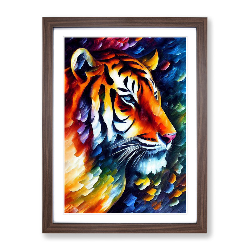 Tiger Portrait No.3 - Single Picture Frame Painting, 46cm H x 34cm W x 2cm D, Walnut