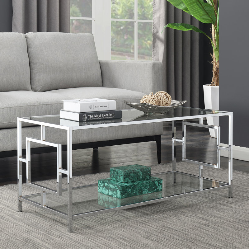 Sapienza Coffee Table with Storage, Clear Glass/Chrome