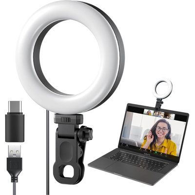 Anneau à pince pour moniteur d'ordinateur portable, 10 niveaux de luminosité et 3 températures de couleur, lumière de caméra alimentée par USB pour la visioconférence, diffusion en direct, zooms, Tiktok, YouTube