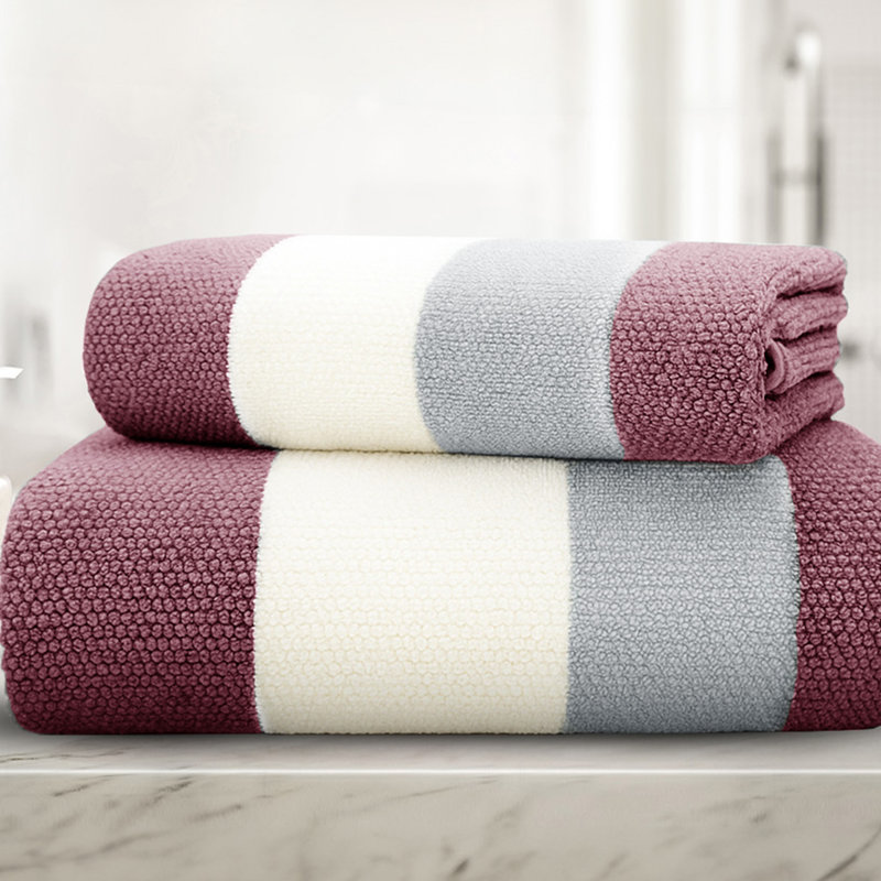 100% Cotton Stripe Towels, Red, Hand Towels - 2 Pack