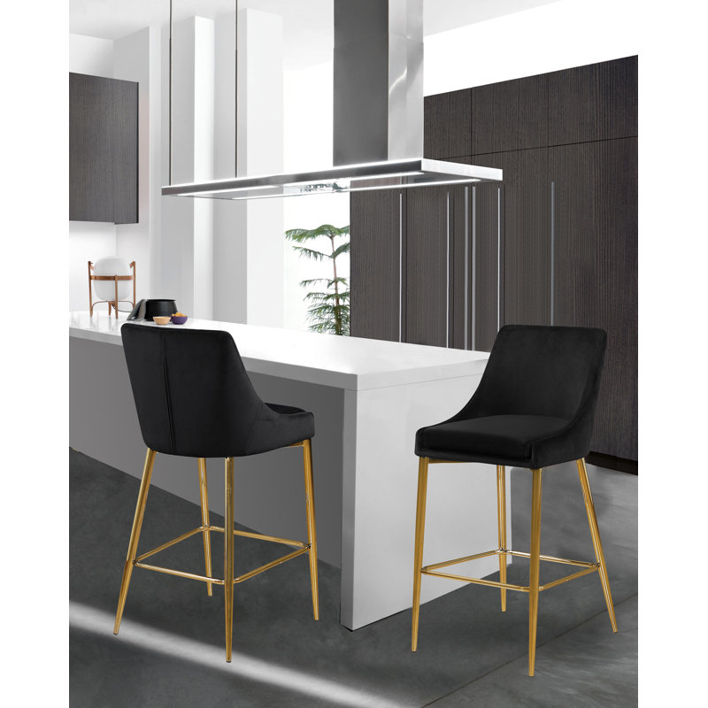 Tabouret de bar 27,5 po Karina, Velours noir, Doré