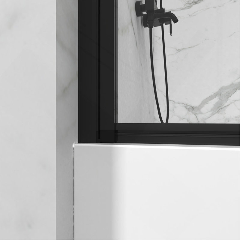 Bathtub Screen Panel Shower Door 180° Pivot, Black