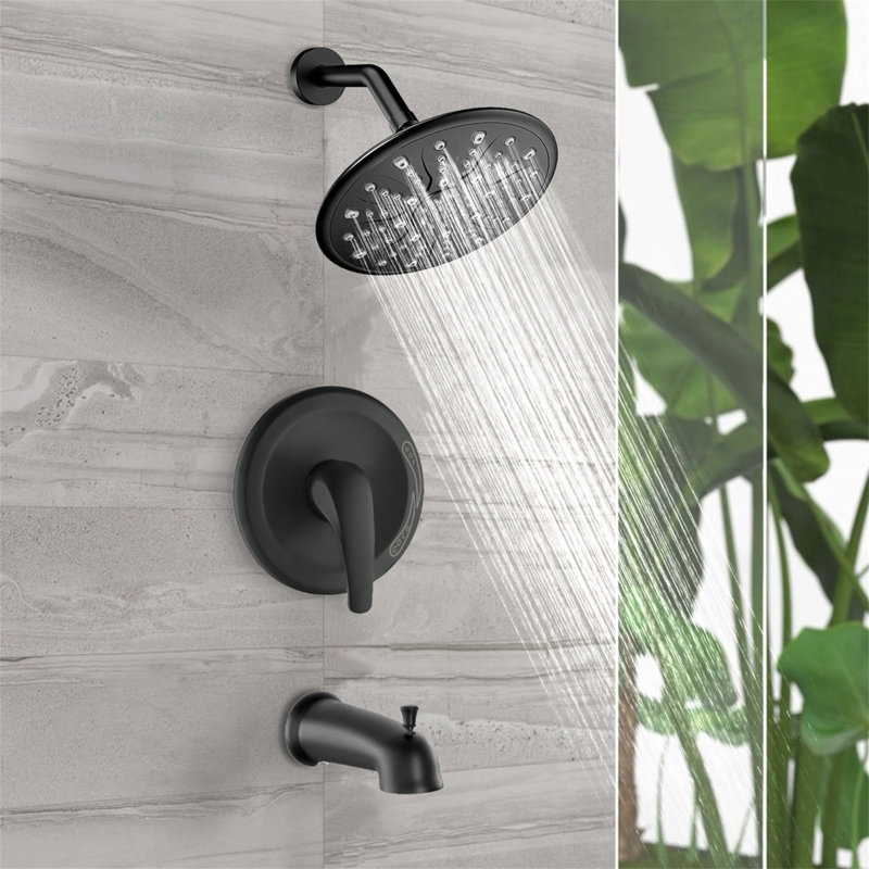 Pomme de douche à une poignée avec ensemble de douche à main et bec de baignoire (valve incluse)