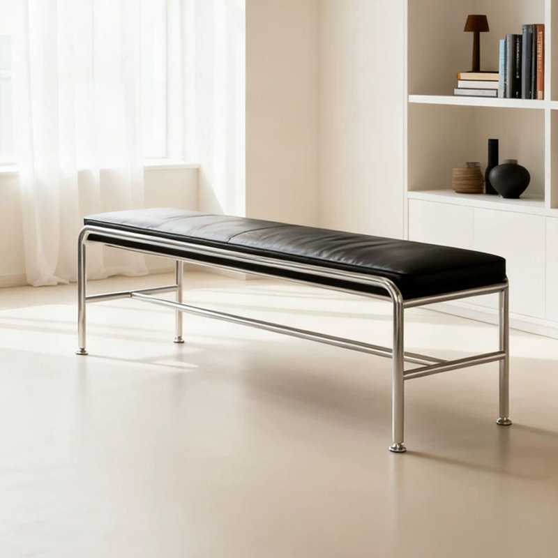 Banc rembourré noir, Noir, H 17,72 po x L 55,12 po x P 15,75 po
