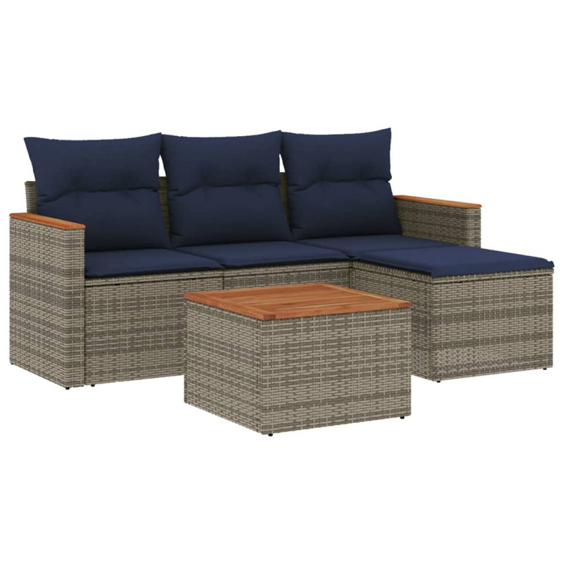Ensemble de canapé de patio 5 pièces avec coussins en rotin de polyester, Gris, Marine