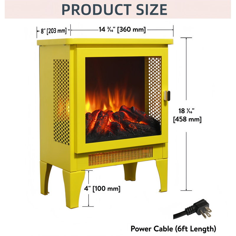 Poêle électrique autoportant avec effet de flamme 3D, Jaune