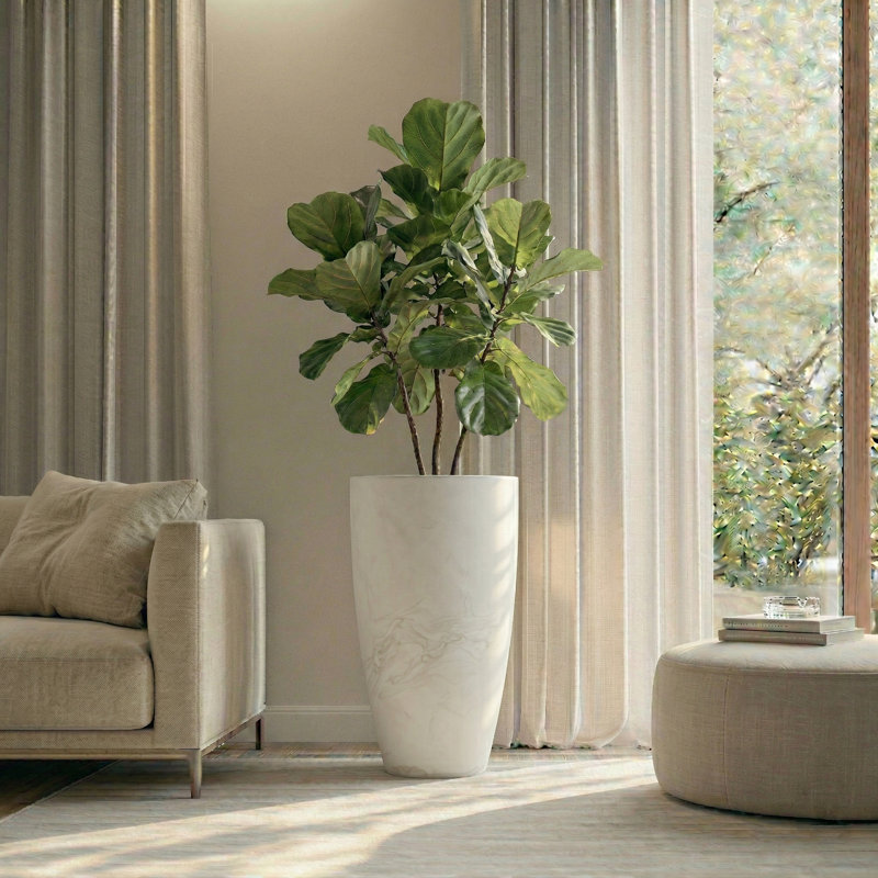 ECOBO Eco-Friendly Round Pot Planter, VicenzaIndoor/Outdoor use,Four Season Use, Off White, 35.4" H x 20.5" W x 20.5" D