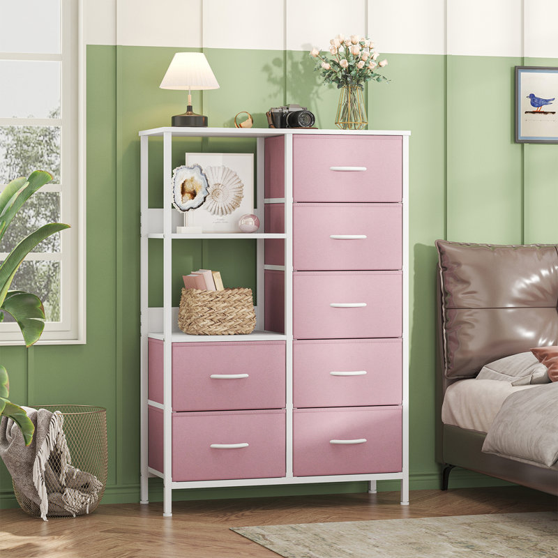 Metal 30cm W 7 - Drawer Chest of Drawers, Pink