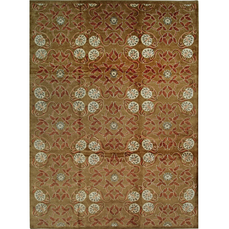 Brown Hand-Knotted Wool Floral Trellis Motif European Modern Contemporary Carpet Rug, 12' x 18'