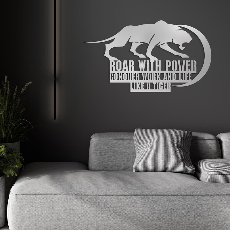Tigre, art mural en métal, Roar avec signe de travail et de vie conquérant, décoration de bureau de motivation, art mural inspirant de gymnastique, amoureux des animaux