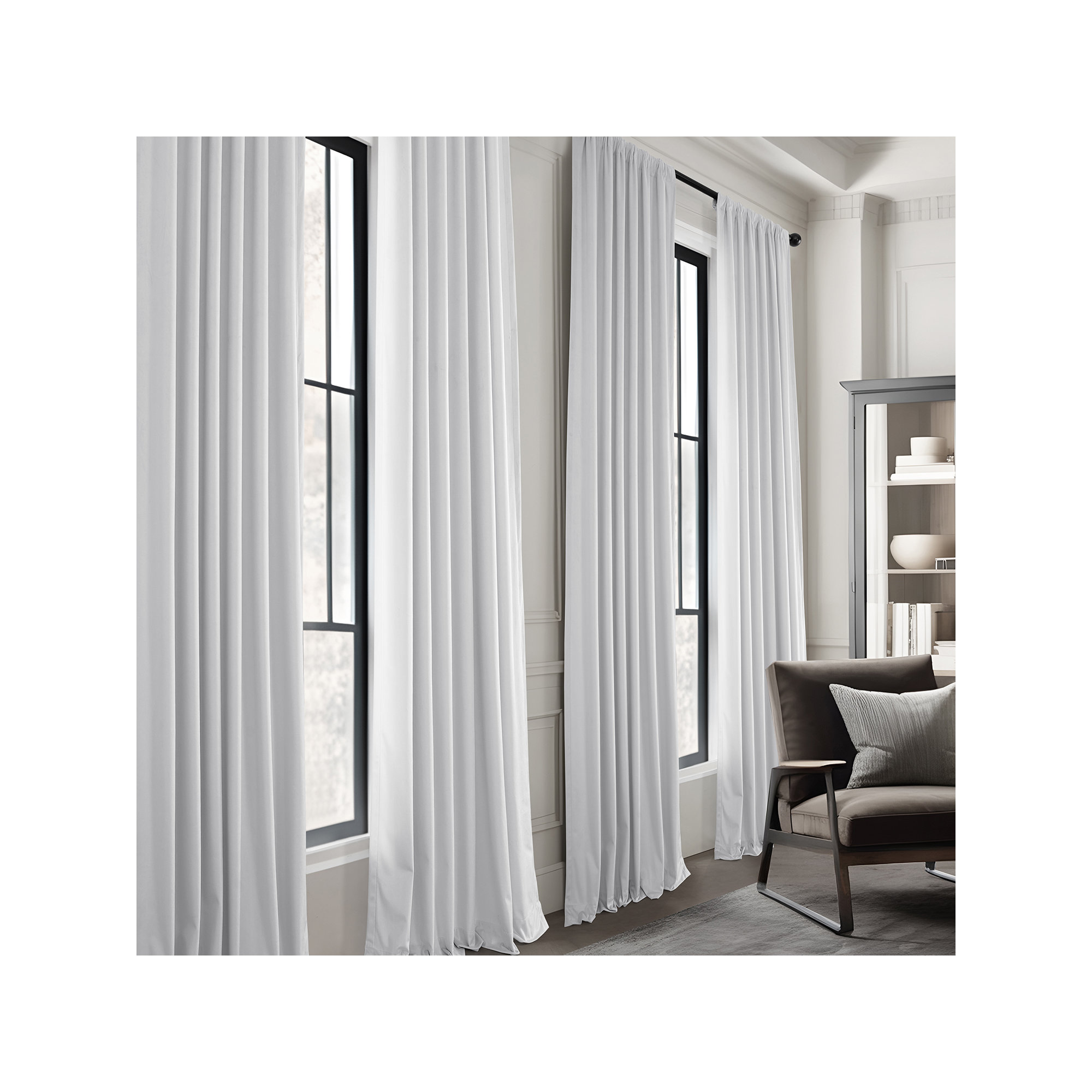 Winnette Velvet Room Darkening Curtain Panels (Set of 2) , 50" W x 108" L, Light Ivory