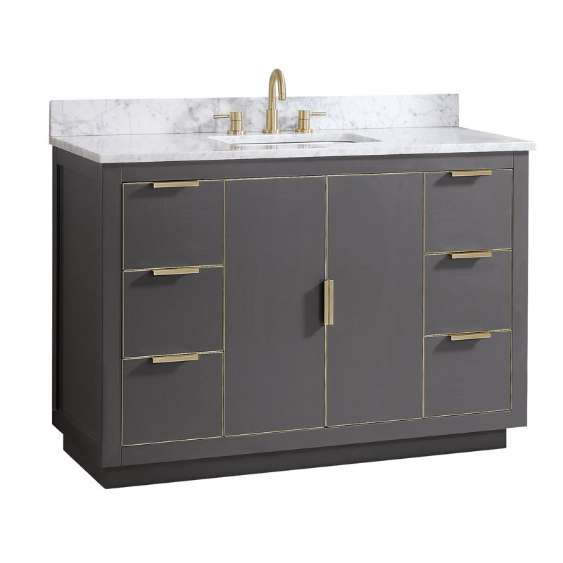 Ensemble de meuble-lavabo simple 49 po Salise, Marbre blanc de Carrare / argent, Gris crépuscule